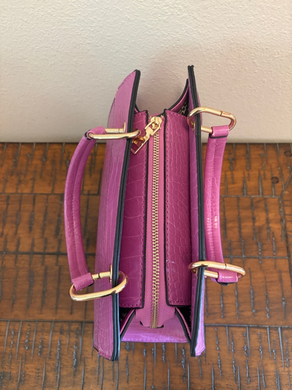 Structured Croc-Embossed Satchel in Light Purple - Picture 4 of 6